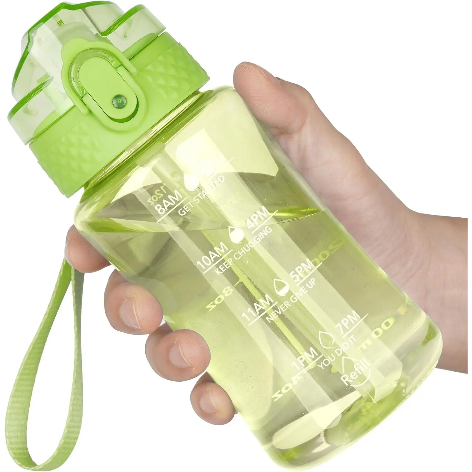 12oz Kids Water Bottle  school Girls Boys, Motivational Water Bottles With Silicone Straw, Leak-Proof Tritan BPA-Free, Reusable water bottles  kids, Parrott Green