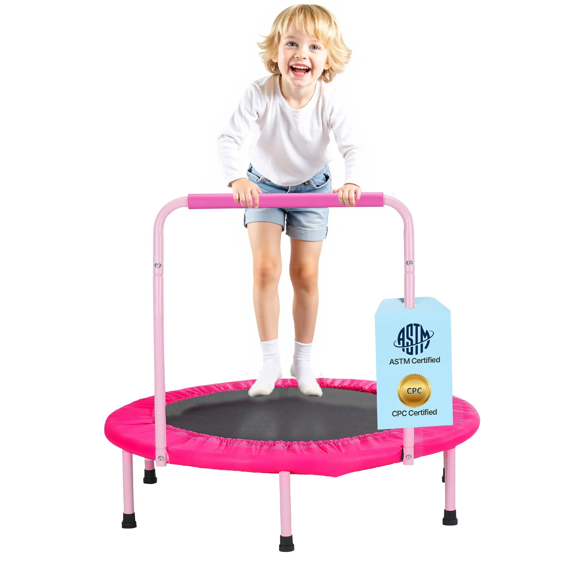 VEVOR 36" Kids Trampoline, 3FT Indoor Outdoor Trampoline, Foldable Mini Trampoline with Handle, Rebounder Trampoline for Toddlers, Birthday Gift for 3+ Years Children, Boys Girls for Fun, Pink
