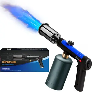 A Man's Tools Powerful Propane Torch Gun, Kitchen Torch With Adjustable Flame, Flamethrower Blow Torch for BBQ, Campfire, Searing Steak, Camping (Propane Tank Not Included)-Blue
