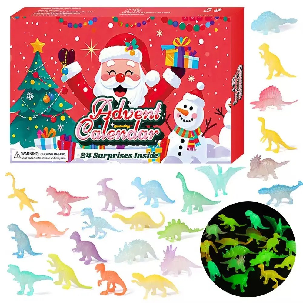 Christmas Countdown Calendar, 24-Day Advent Calendar with Mini Dinosaur Figurines, Prehistoric Dinosaur Toy Surprise Box, Christmas Gift for Boys and Girls