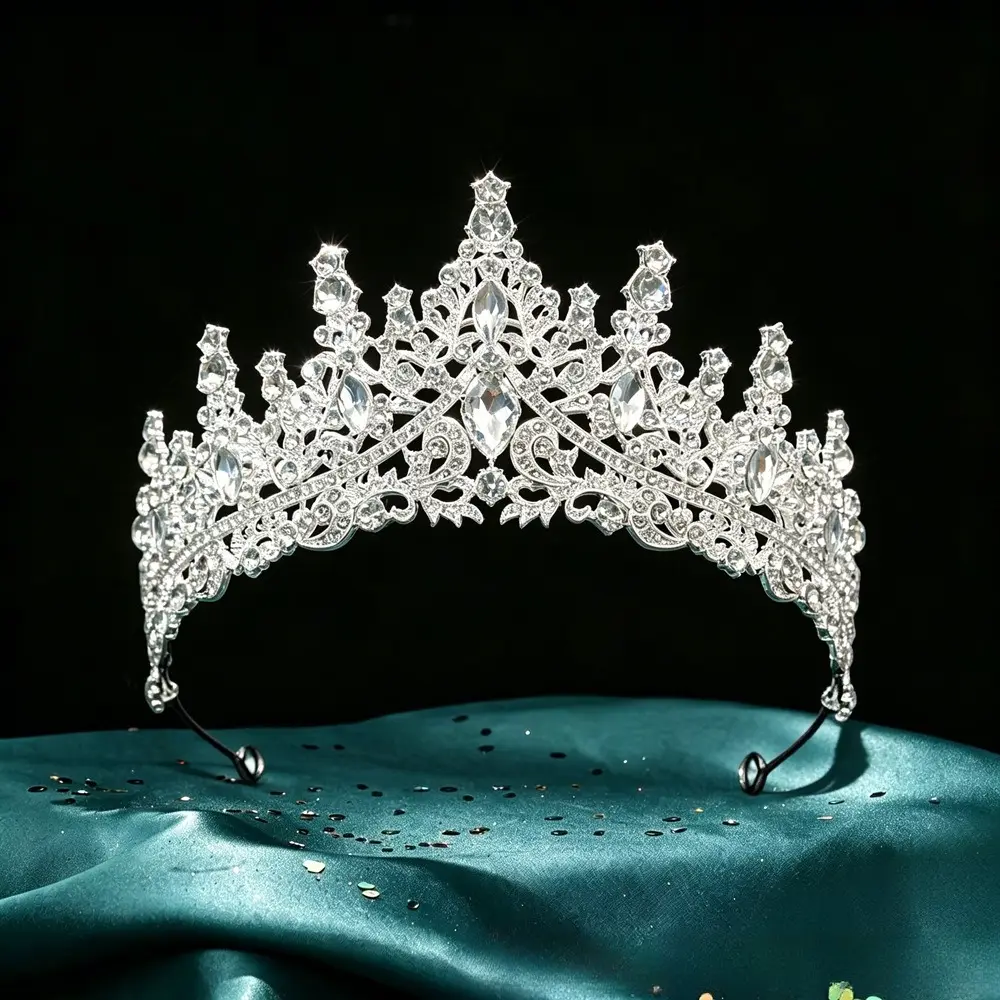 Baroque Large Crystal Queen Crown, Bridal Crystal Headpiece for Wedding Dresses & Photography, Colorful Embellished Crowns & Tiaras, Bejeweled Crowns & Tiaras