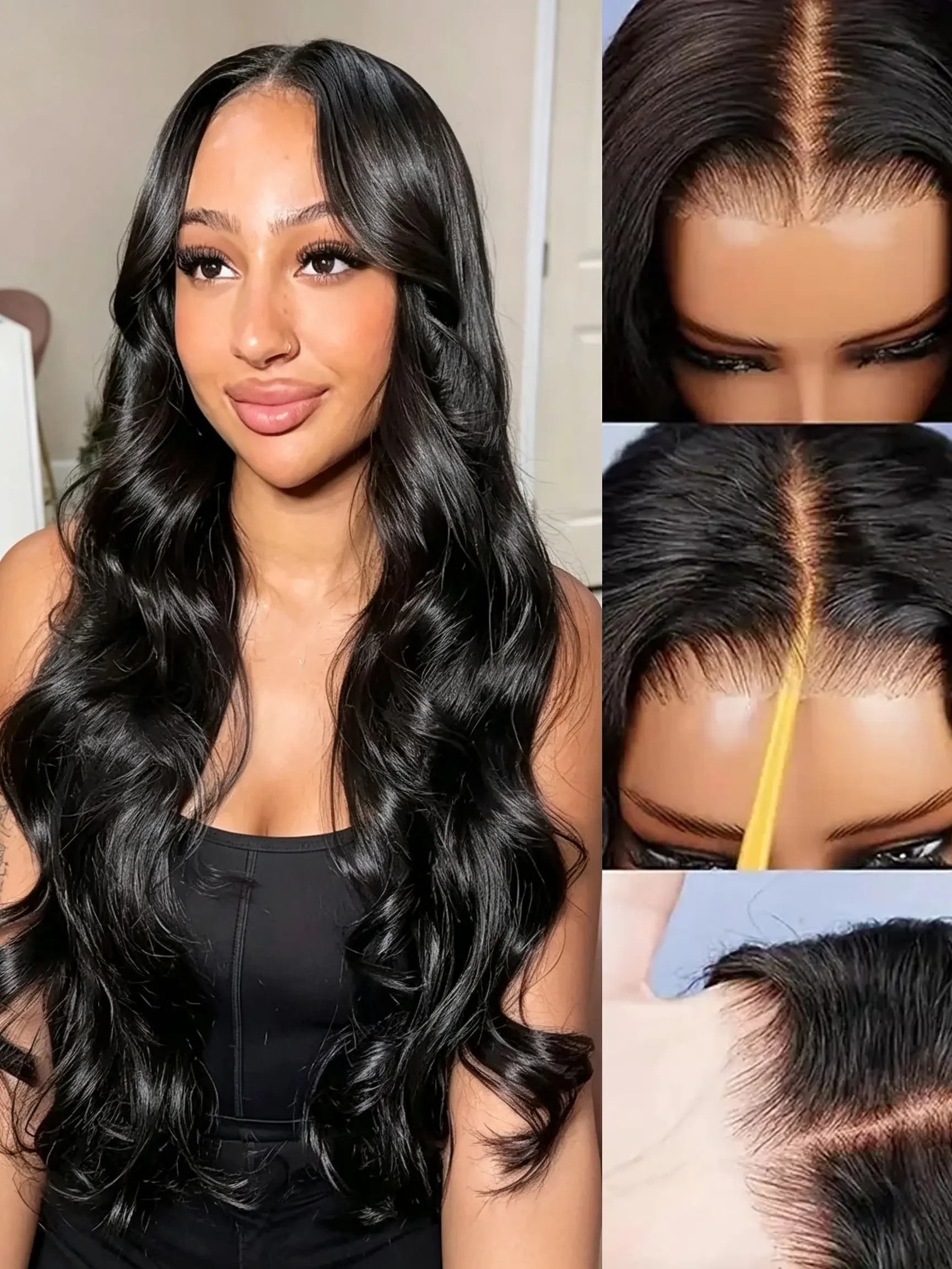 26 Inch Wear and Go Glueless Wigs Synthetic Hair Pre Plukced Pre Cut 4x4 Hd Lace Closure Wigs for Women 200 Density Ready to Wear Glueless Body Wave Lace Front Wigs No Glue Wigs