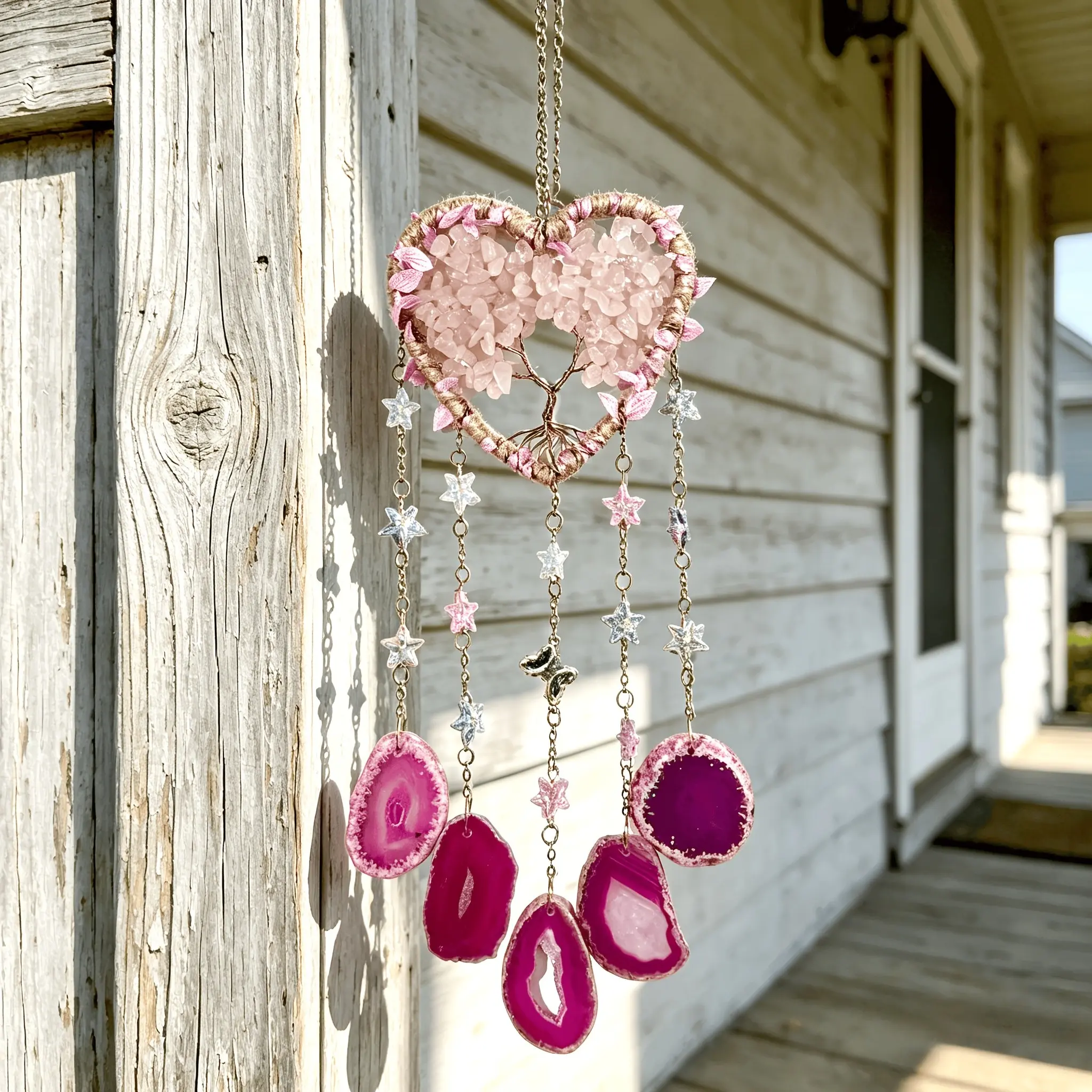 Heart Shaped Crystal Life Tree Dream Catcher, Hanging Prism Rainbow Light Catcher, Bohemian Style Home Decor, Unique Gift for Women