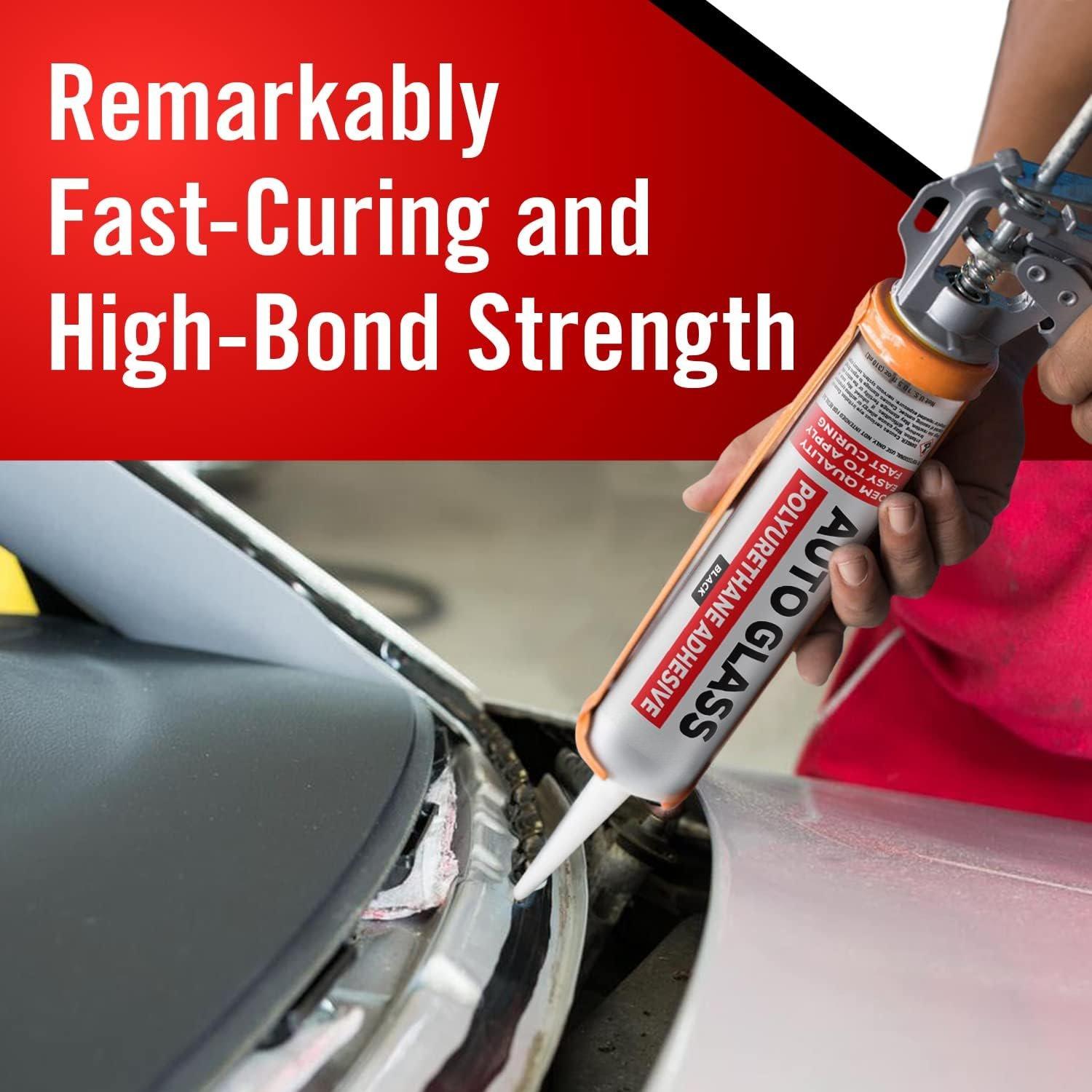 One-Step Primer & Polyurethane Windshield Adhesive Kit - High Bond Strength, ,  Drying Sealant for Windshield Replacement - Includes Daubers & Gloves