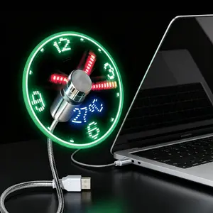 3D Holographic Projection Fan Clock Stand with Real-Time Temperature Display, Flexible Electroplated Hose Design, Desk/Bedroom Festive Decoration & Holiday Gift