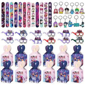 Korean Cartoon Girl Group Children's Party Small Gift Set of 4 Pieces, a Birthday Party Essential, Includes 12 Keychains, 8 Decorative Glasses, 12 Bracelets, 12 Popcorn Boxes, This Is the Best Choice for Party Activities