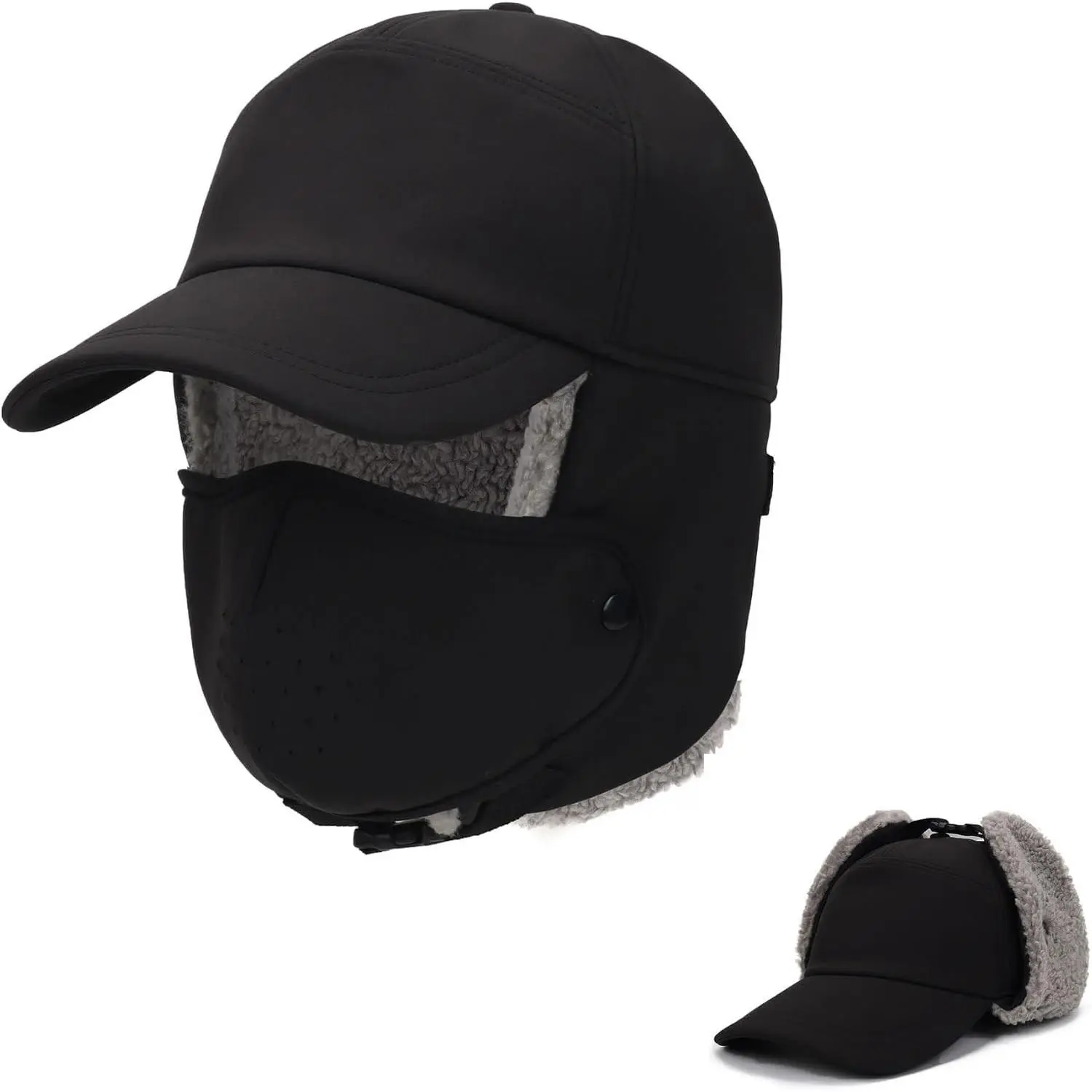 Men Women Waterproof Winter Trapper Hat - Warm Baseball Cap with Ear Flaps and Face Mask(Gift)