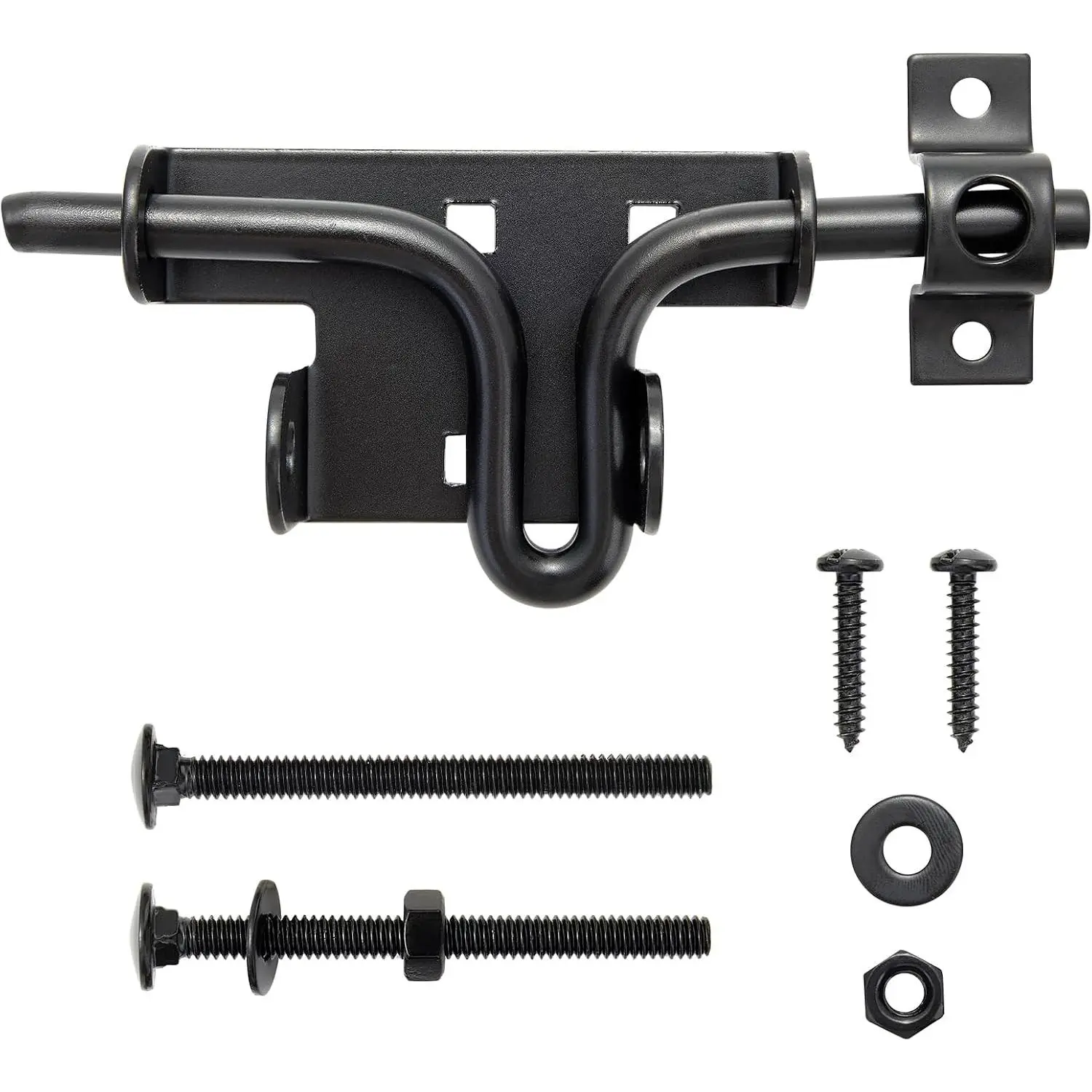Slide Bolt Gate Latch, Fence Gate Lock, 6.5 Inch, Black | 6.5-inch black slide bolt latch for  fences, sheds and barn doors; durable outdoor gate lock with smooth sliding action.