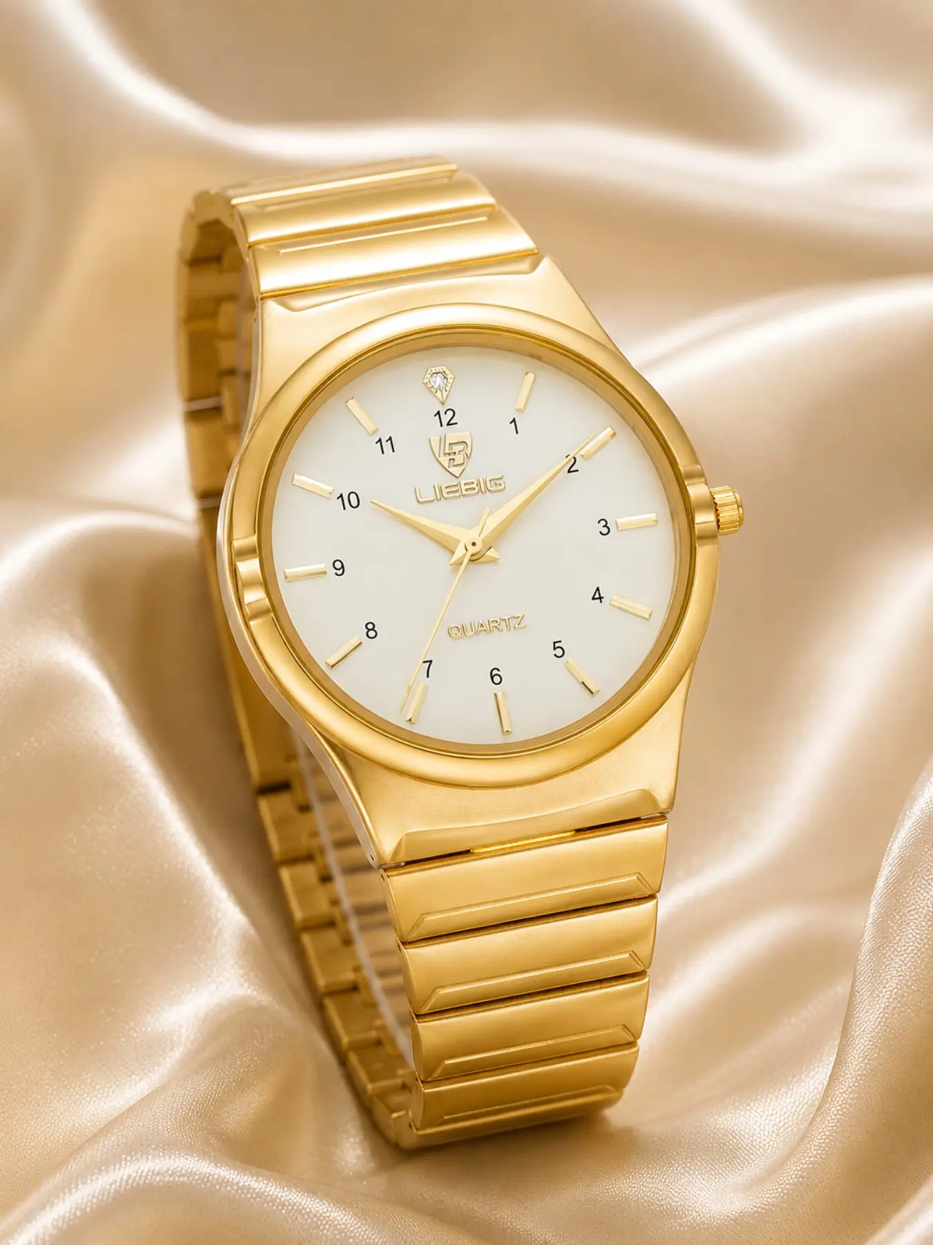 Liebig Vintage Gold Watch, Ultra-Thin Small Dial Men's Lightweight Steel Strap, 30m Waterproof Dress Watch, Simple Quartz Wristwatch