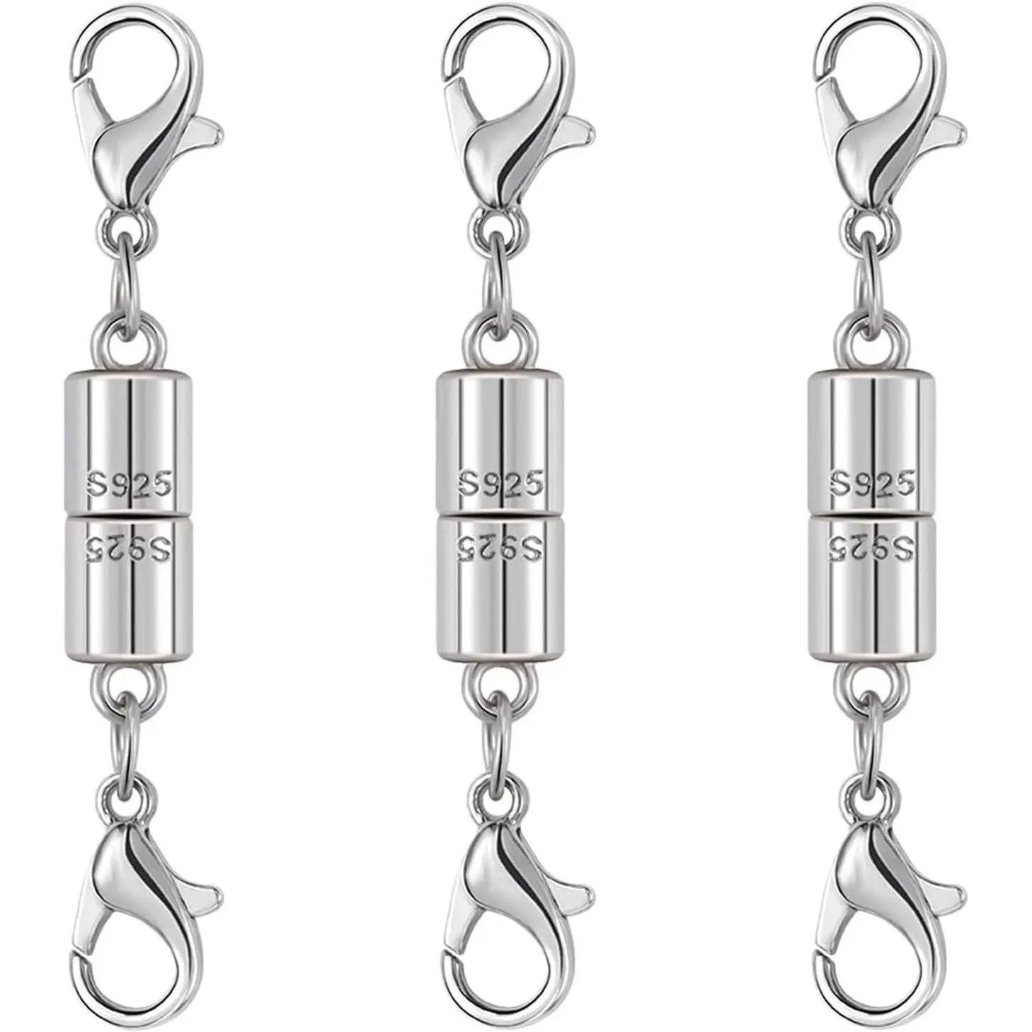 925 Sterling Silver Cylinder Shape Round Tube Clasps - Secure Closures for Necklaces, Bracelets (3pcs Silvery), Unisex, Everyday Wear