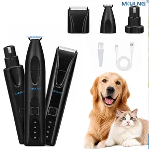 Three-In-One Dog Grooming Kit with LCD Display, Rechargeable Cordless Low Noise Clipper, Paw Nail Grinder, Pet Hair Trimmer