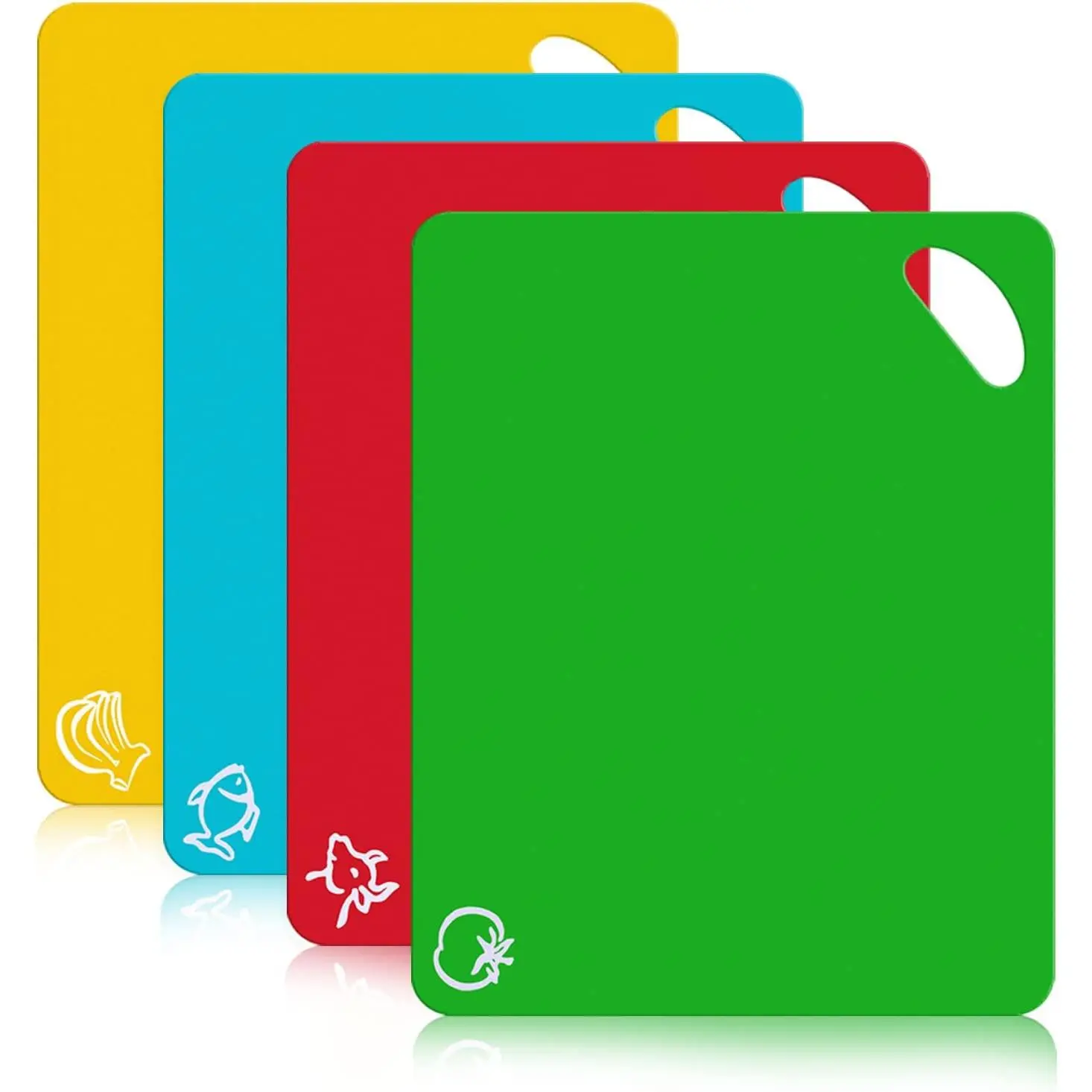 Kitchen Plastic Cutting Board Set - Extra Thick Flexible Cutting Mat for Cooking, Non-Slip Chopping Board with Colored Food Icons & Easy-Grip Handles, Dishwasher Safe
