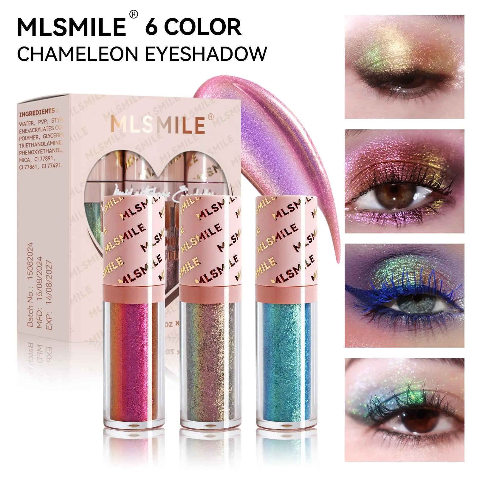 3-Piece Optical Chameleon Eyeshadow Set, Premium Shimmer Eyeshadow, Sparkly Shimmer Eyeshadow, Diamond Shimmer Liquid Eyeshadow Stick, Stage Polarized Highlighter, Single Item