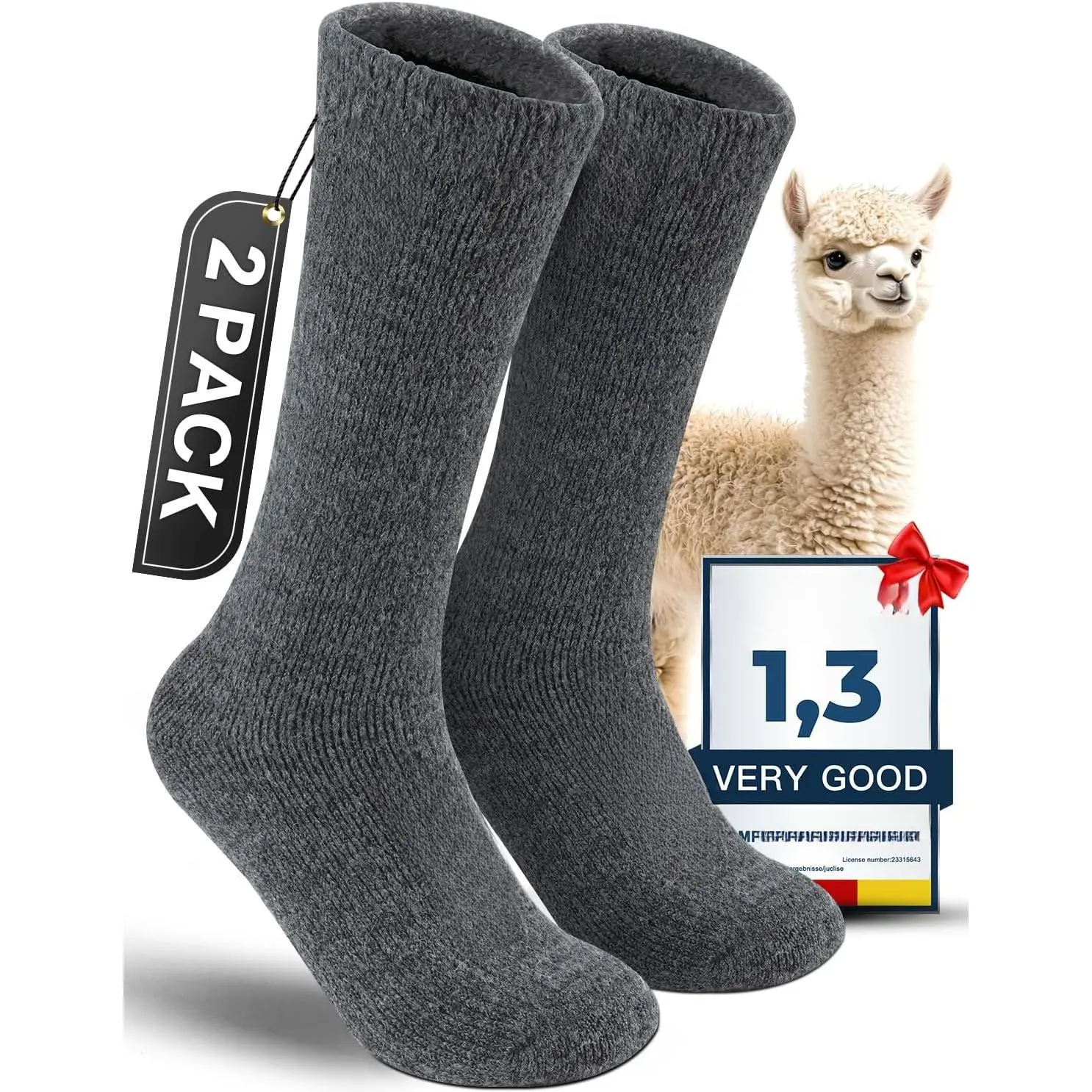 Unisex Alpaca Wool Boot Socks, Heavyweight Thick Thermal Warmth Moisture-Wick Cold Weather Hunting/Hiking Socks