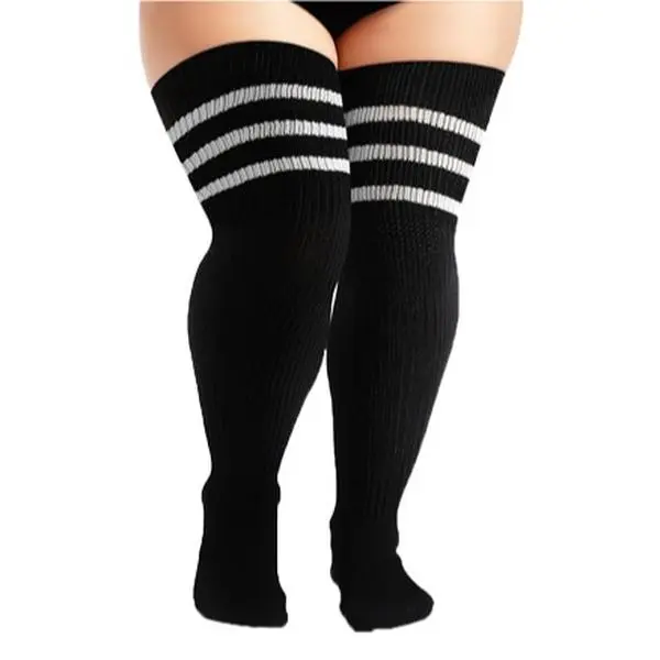 Plus Size Womens Thigh High Socks for Thick Thighs- Extra Long Striped Thick Over The Knee Socks- Leg Warmer Boot Socks