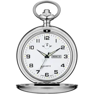 Smooth Quartz Pocket Watches for Men Classic Arabic Digital Luminous Dial & Day Date Pocket Watch with Chain Christmas Graduation Birthday Gifts.