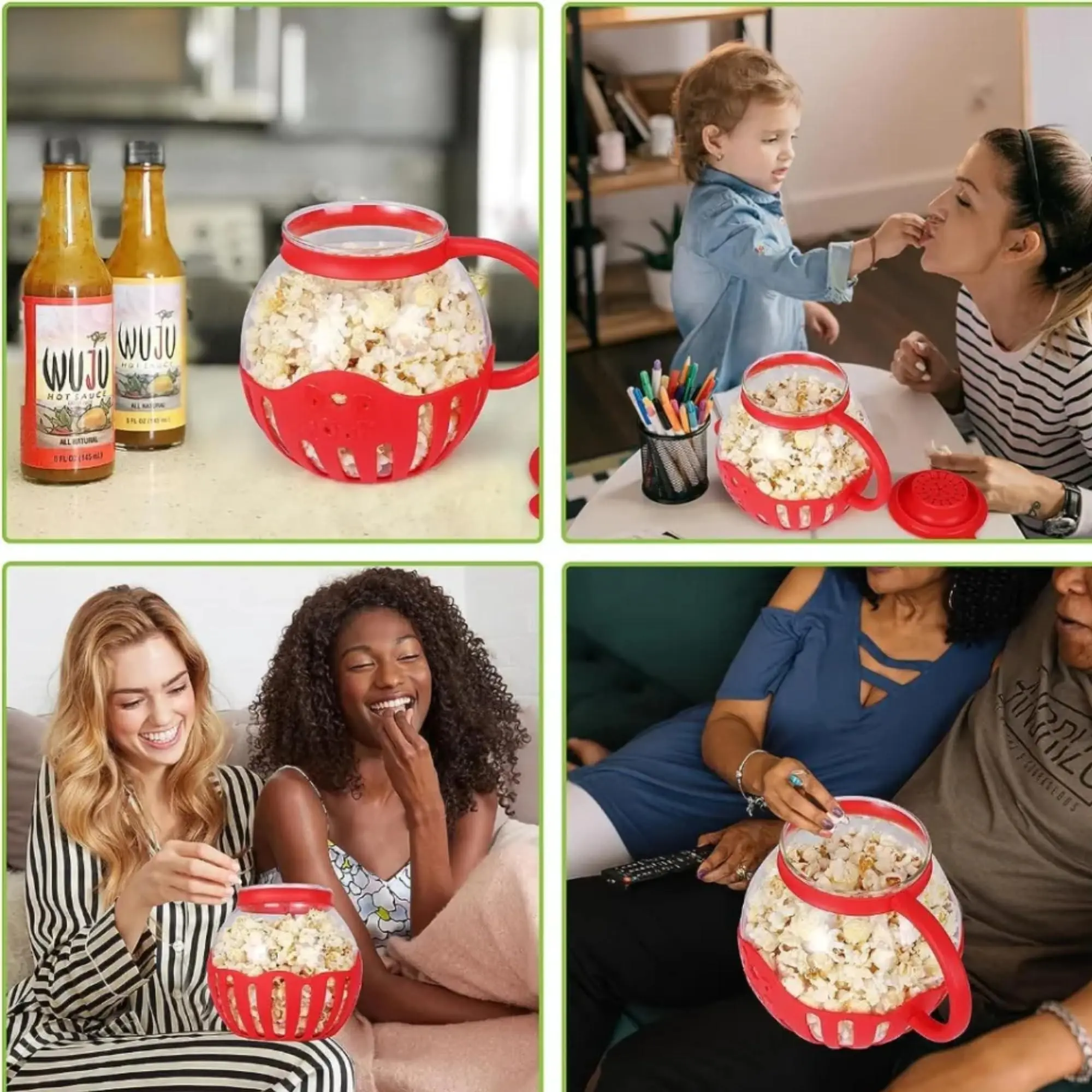 1 Red Glass Popcorn Machine, Easy To Operate, Microwave Popcorn Machine 2.25QT Original Popcorn Can, With Silicone Lid, Free Of Bisphenol A, Snack Cooking Tool, Christmas Supplies