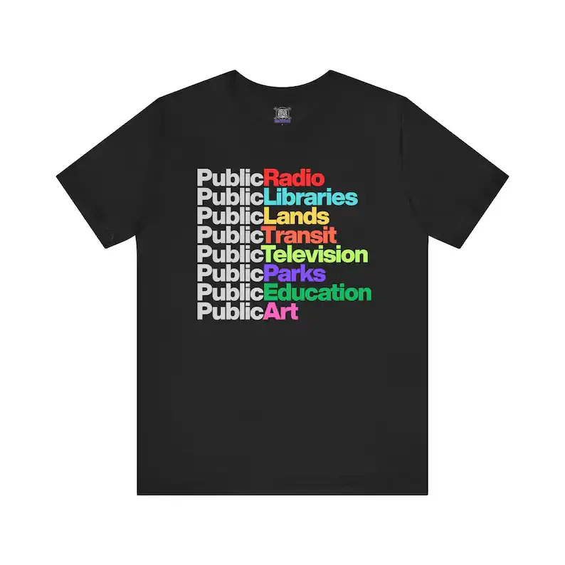 Cotton Oversized Public Services Rainbow Text Graphic T Shirt, Progressive Public Library Education Art Minimalist Loose Casual Tee, Activist Liberal Rainbow Letter Unisex Top, Perfect Teacher Librarian Birthday Holiday Gift For Educator Friend Men Women