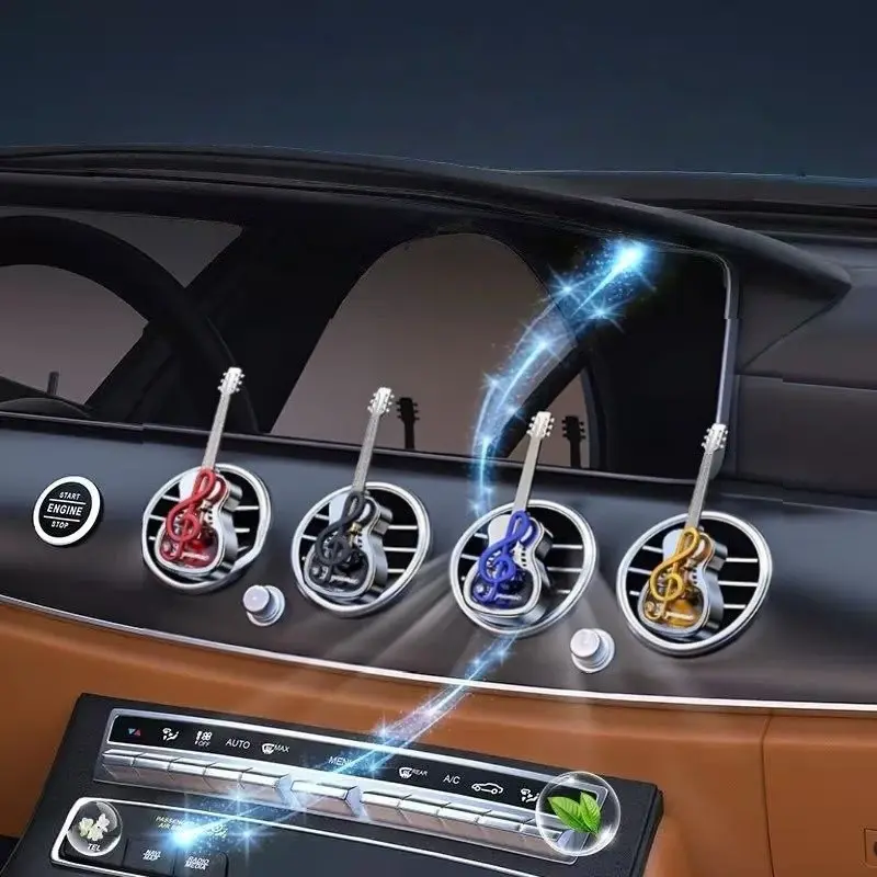 Guitar-Shaped Car Air Freshener Set, Vent Decorative Item, Mini Empty Bottle for Essential Oils, Dynamic Note Vent, Fragrance Decoration, Car Interior Decor