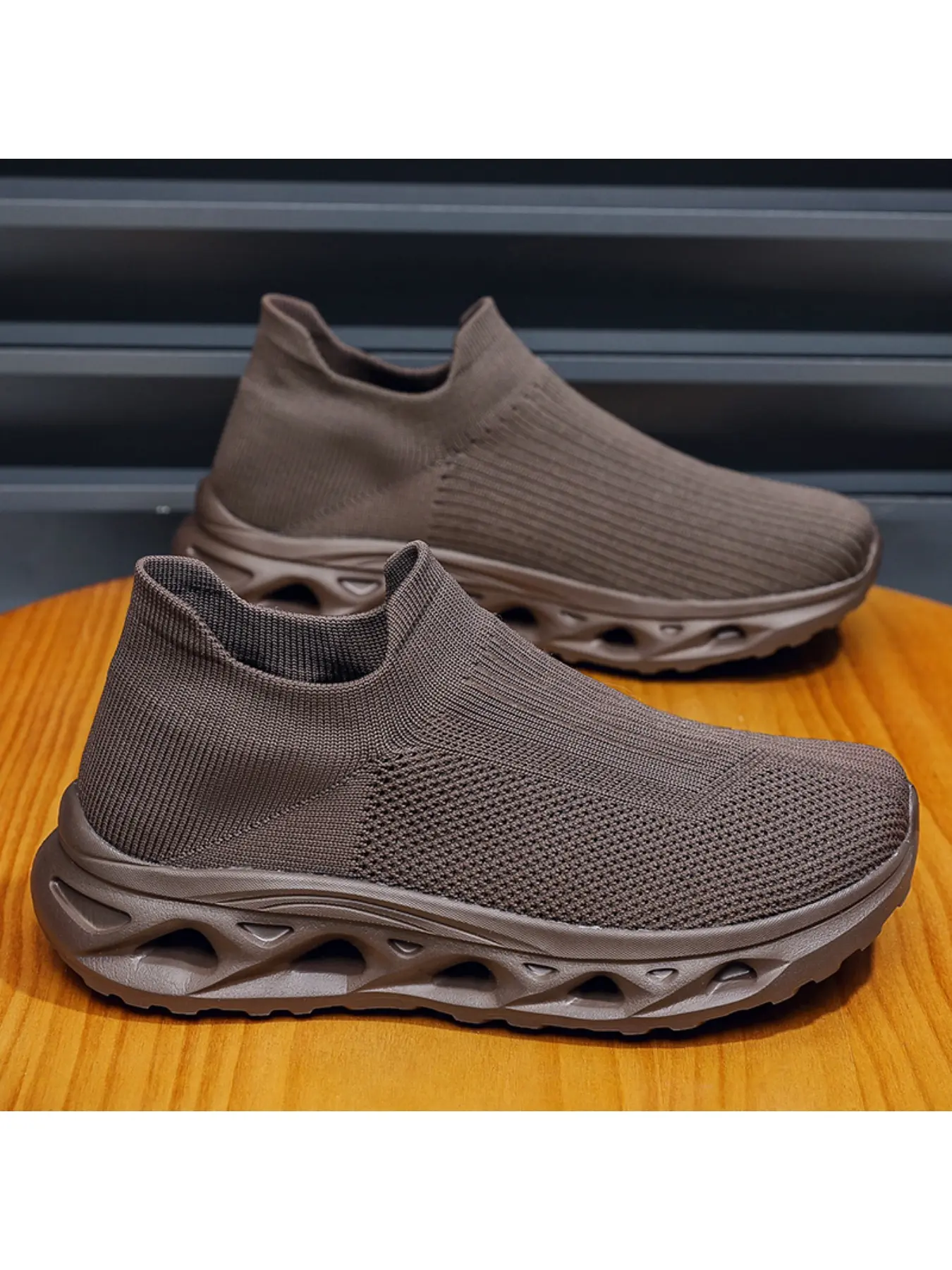 Lazy No Tie Slip On Sock Trainers, Ultra Breathable Hollow Mesh Cut Out Shock Absorbing Sole Shoes for Hiking, Dog Walks & Summer Vacation Trips
