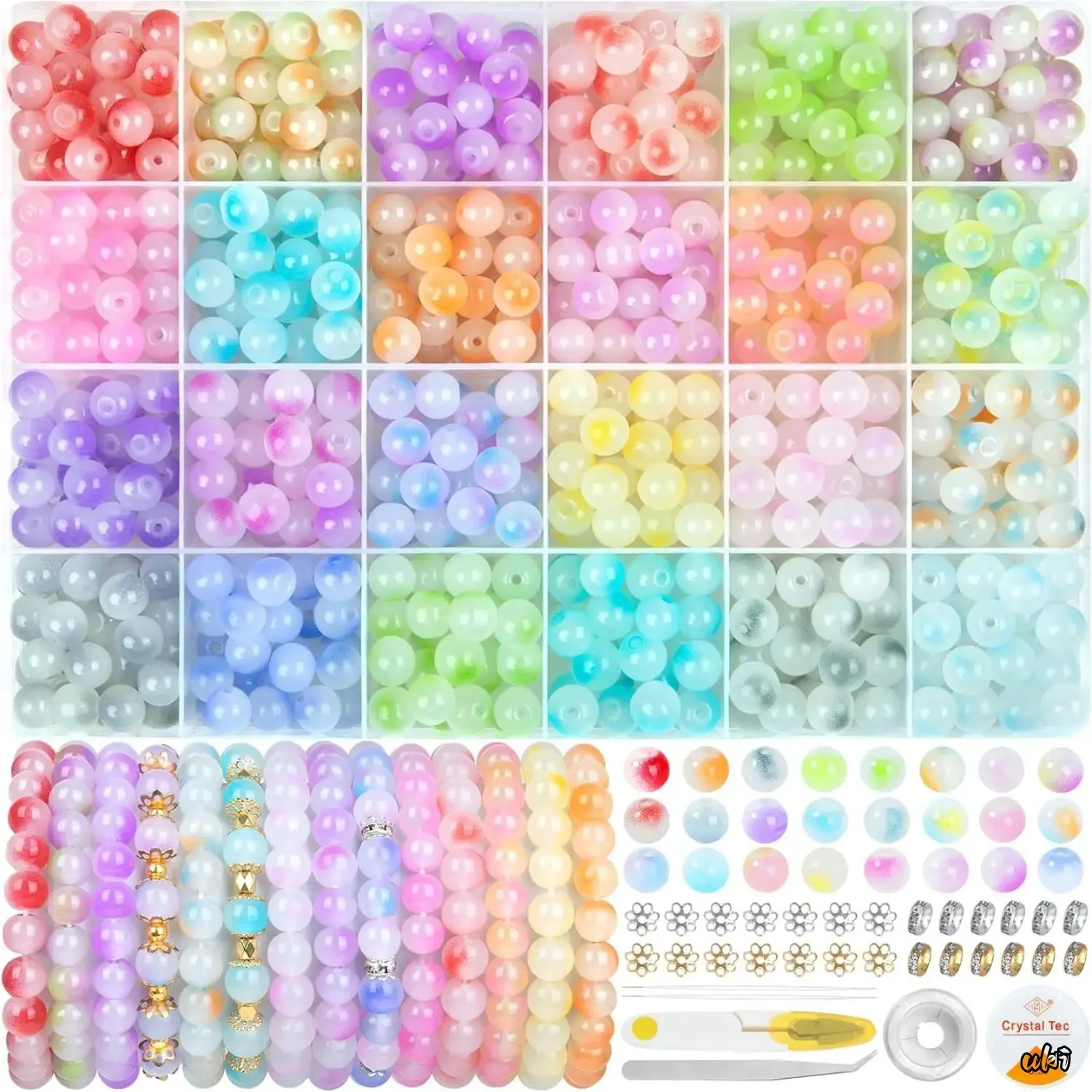 8Mm Glossy Glass Crystal Bead Assortment - 480Pcs, 24 Assorted Colors, Bright Luster DIY Bag Accessory Kit for Drop Earrings, Custom Necklaces, Decorative Rings