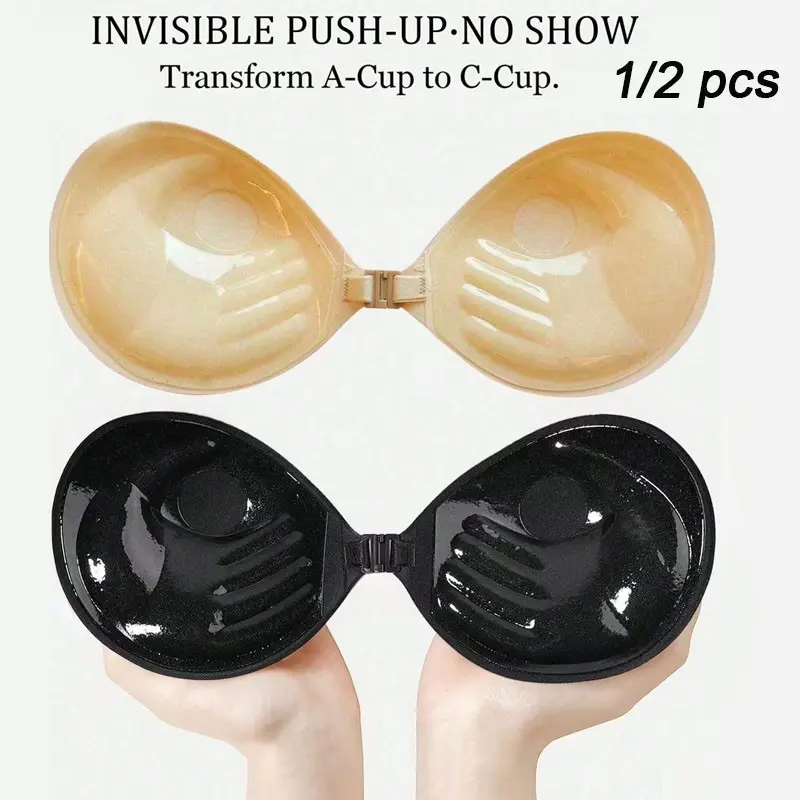 Self-Adhesive Bra Pads, Bra Padding Inserts, 3cm Thick, No Strap Invisible Bra, Reusable Sticky Bra, Women's Underwear Accessories, 1/2 Pieces