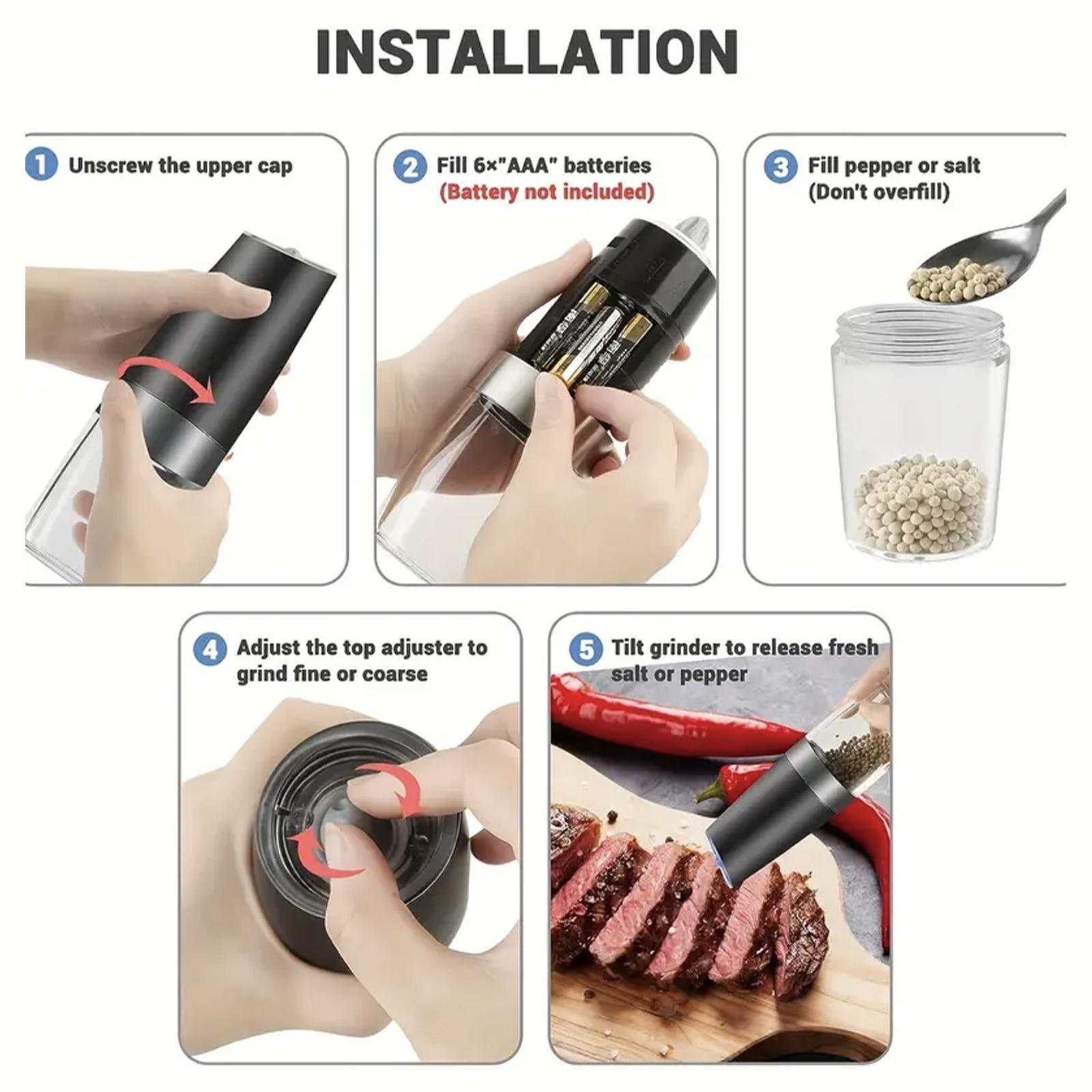 Electric Salt & Pepper Grinding Bottle, 1/2 Counts Batteries Powered Gravity Electric Grinding Bottle with LED Light, Kitchen Seasoning Utensils without Battery, Salt Pepper Shakers, Kitchen Gadgets, Kitchenware