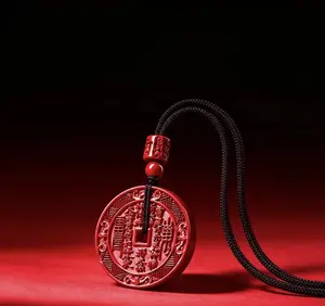 Premium Red Stone Amulet Necklace, Classic Coin Talisman Pendant with Braided Rope, Ideal Lucky Charm Gift for Fashion Jewelry Enthusiasts journal carabiner bag