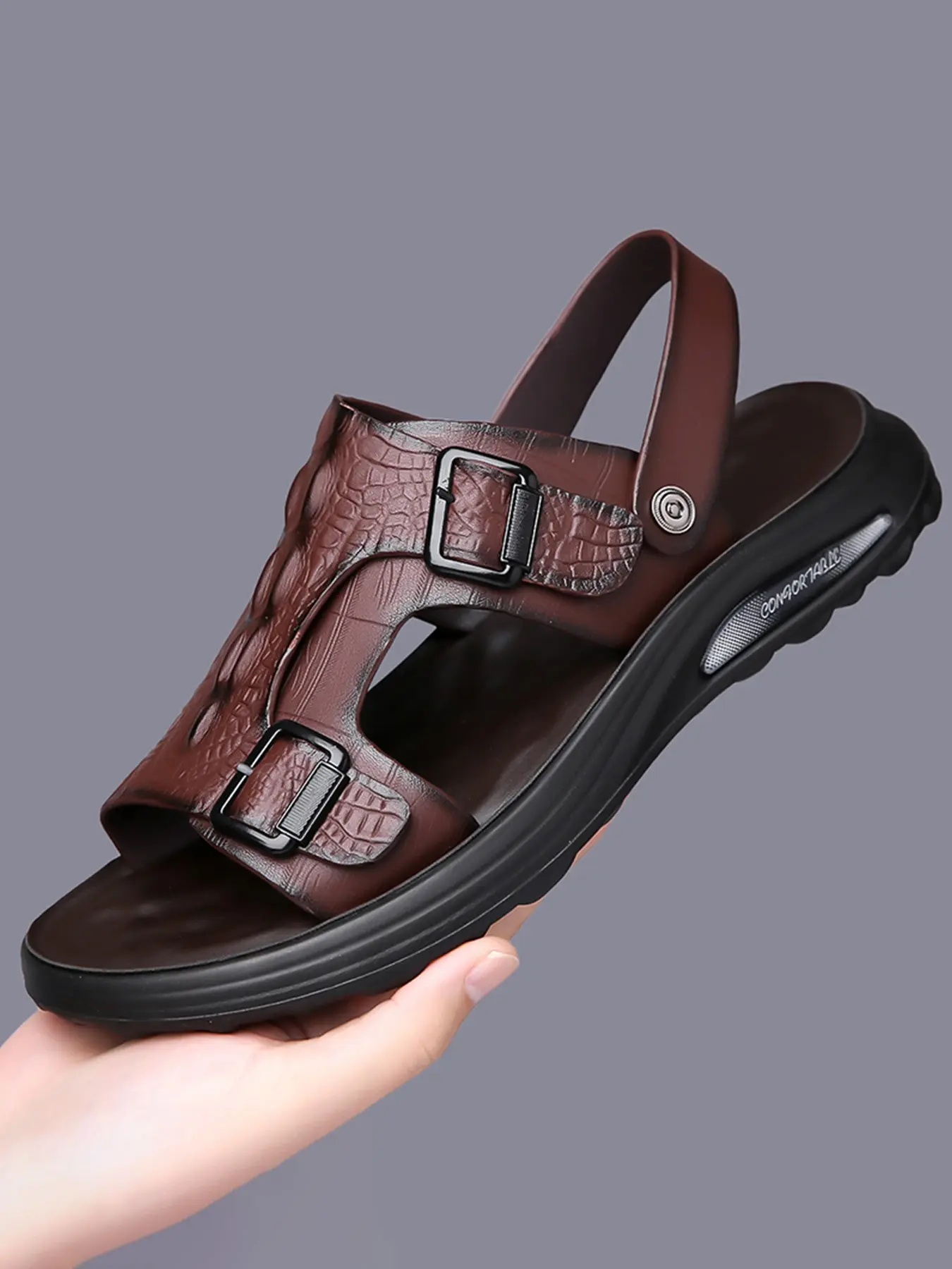 Men's Lightweight Breathable Non-Slip Sandals, Adjustable Beach Shoes, PU Leather, Open-Toe Casual Walkers, Summer & Daily Wear, Comfortable Footwear