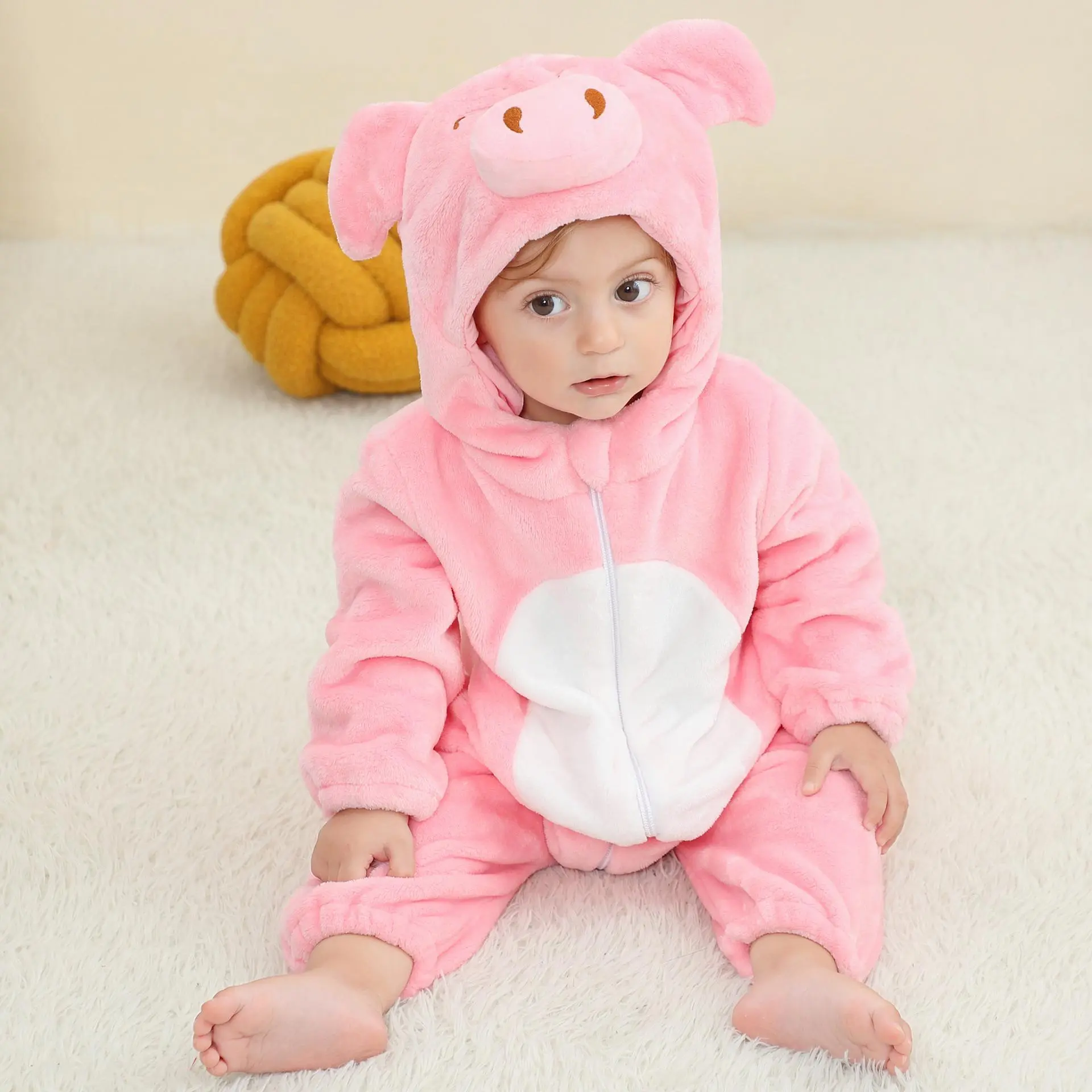 Kids Toddler Baby Animal Onesie, Soft Cute Warm Flannel Hooded Animal Costume Pajamas，Fall Winter Halloween Christmas Party Outfit for 0 - 4T  Boys Girls