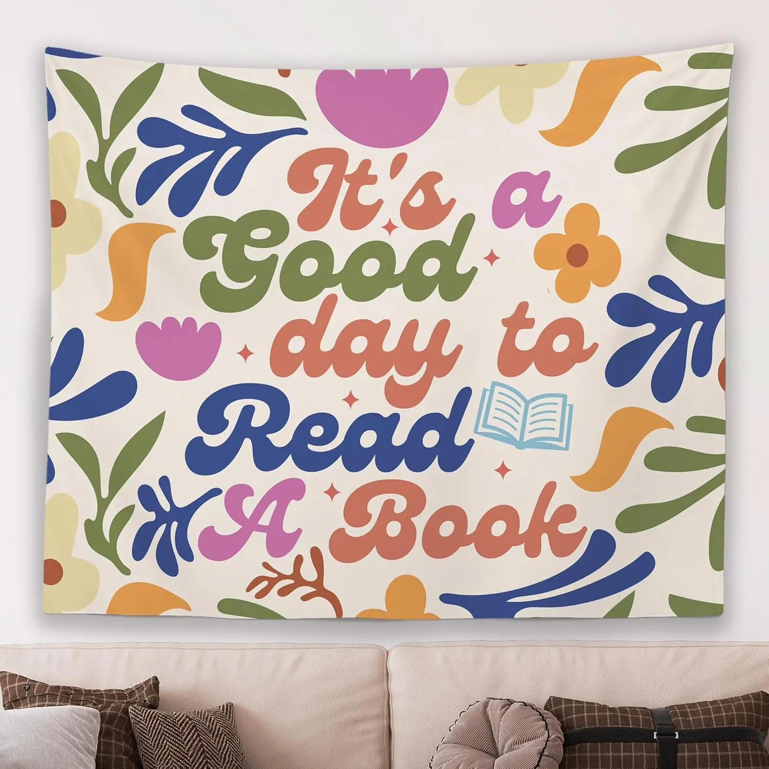 MNASAIOO Floral Print Classroom Wall Tapestry - "It's A Good Day to Read A Book" Print, Indoor Classroom Decor, Book Lover Gift for Home Dorm School Library Reading Nook, 50x60in