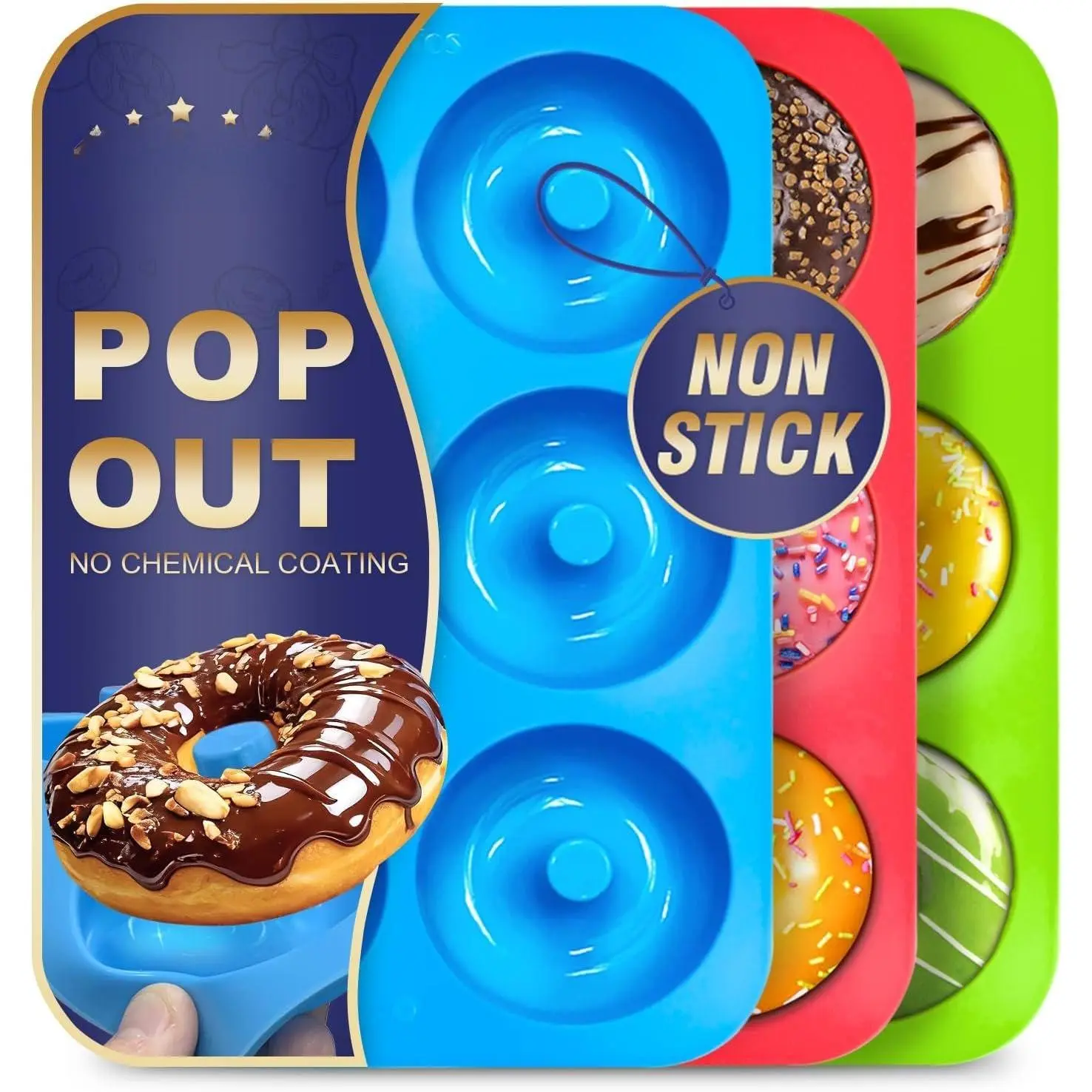 Non-Stick Donut Pan For Baking- Doughnut Mold, , Just Pop Out! Make  Donut Cake Biscuit Bagels,Dishwasher Safe, Set of 3