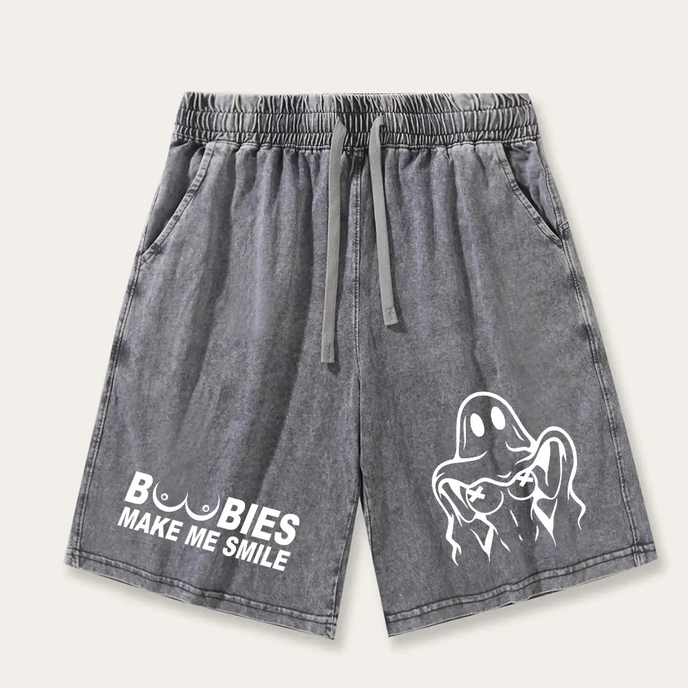 Vintage Acid Wash Heavyweight Sweat Shorts, Retro Funny Ghost Graphic Oversized Streetwear Shorts for Men Women, Casual Comfy Baggy Bottoms