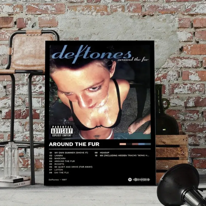 Deftones Around The Fur Poster Canvas Wall Art Retro Black Album Tracklist Layout Design Photo Print Alternative Metal Rock Band Wall Decor for Dorm Room Bedroom Music Studio Unframed Hanging Canvas Wall Paintings Bedroom Aesthetic Canvas Print