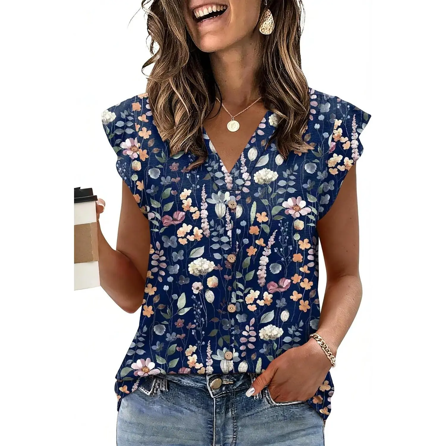 Womens Ruffle Sleeve Tunic Top - Spring Business Casual Blouse for Ladies(Gift)