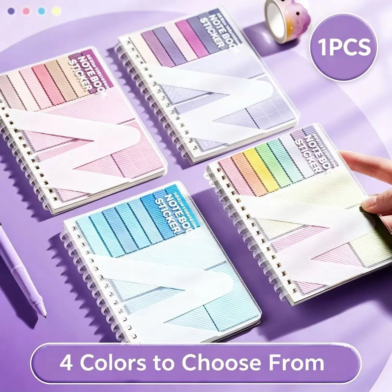 Multifunctional Sticky Note Pad Set, High-Quality Candy Color Lined Paper, Student Notebook with Adhesive Index Tabs & Labels