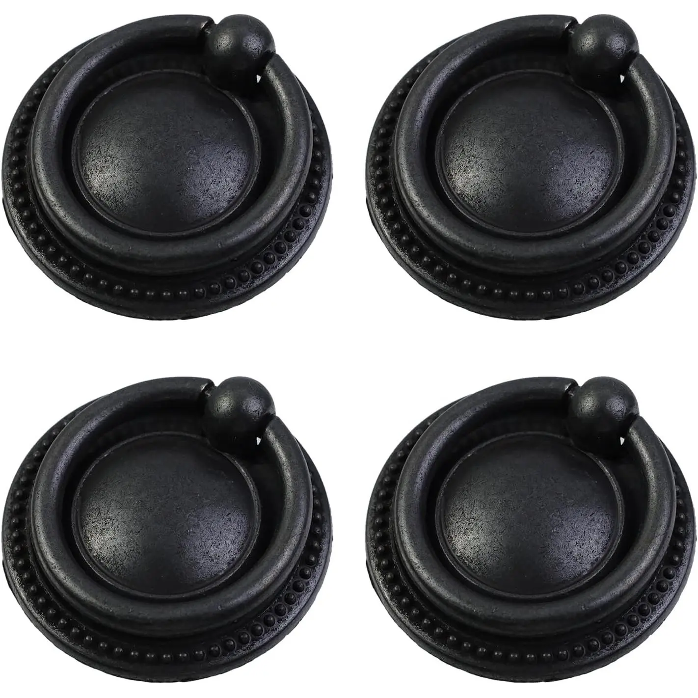 4 Pack Black Ring Drawer Pulls | Zinc Alloy  Cabinet Handles Hardware Knobs with Screws for Kitchen, Dresser, Cabinet