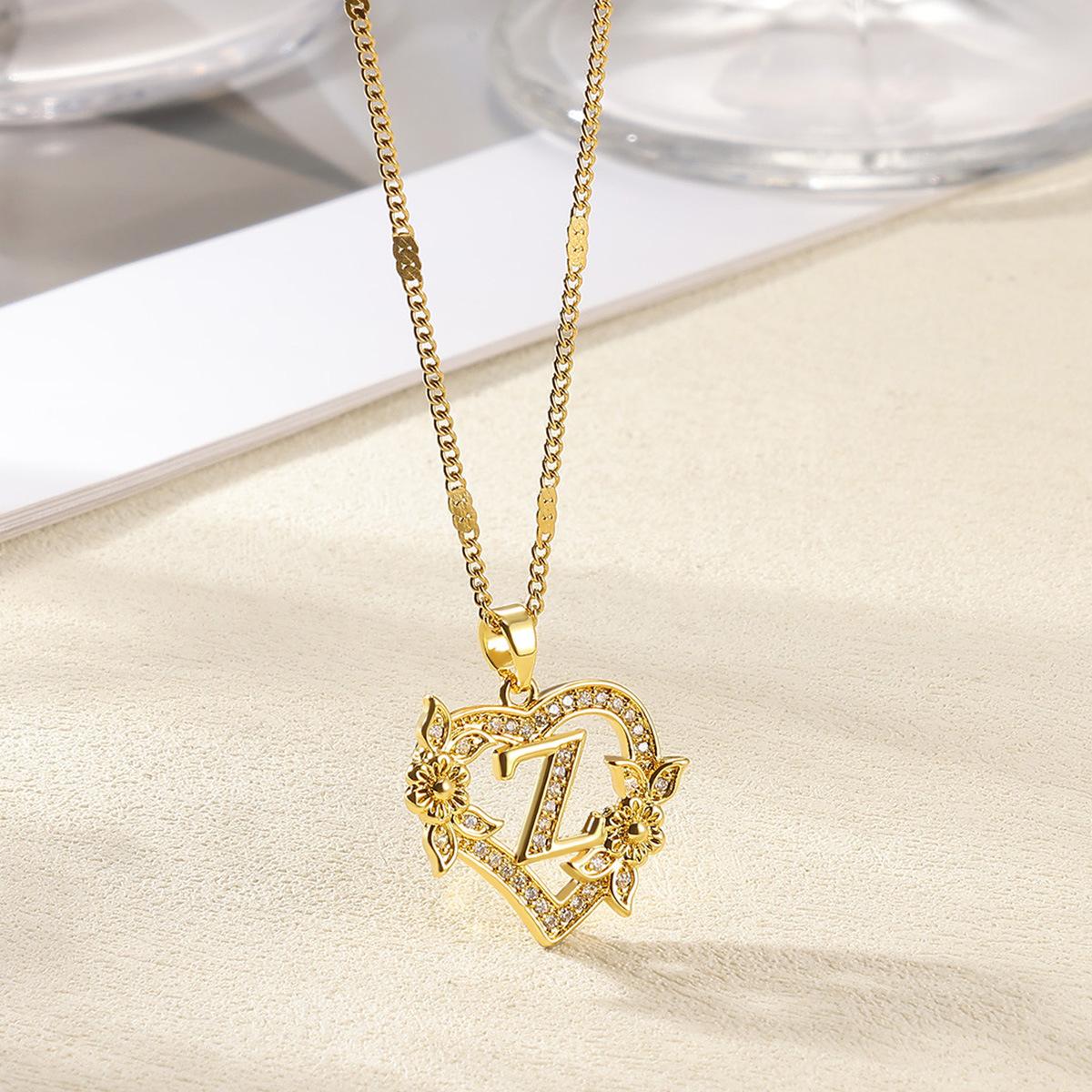 Summer women's heart-shaped necklace, stainless steel necklace with diamond and floral decorations, suitable for girls' daily fashion wear