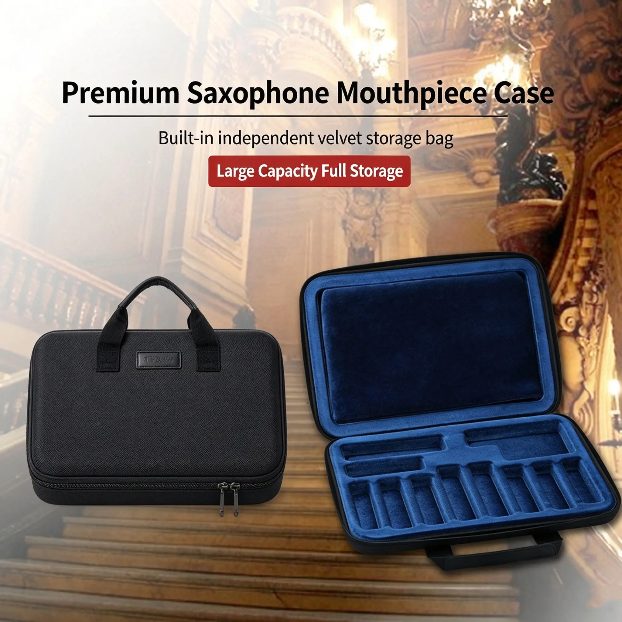12-Compartment Eva Saxophone Mouthpiece Case, Durable Hard Shell with Velvet Pouch, Ideal for Street Performance, Concerts, Music Stores