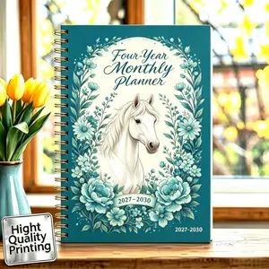 2027-2030 Monthly Planner / Calendar - January 2027 - December 2030, 4-Year Monthly Planner, Green Cover with Colorful Floral White Horse Theme Cover Design Notebook, Yearly Calendar Planning, Monthly Tabs, 48-Month Calendar, 5.5 x 8.3 Inches Thickened Pa