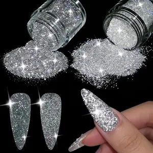 Reflective Glitter Powder for Nails, 2PCS Black & White Flash Reflective Nail Sugar Set, Sparkle Diamond Glitter Powder Dust for Party Nail Art, DIY Manicure Salon Accessories