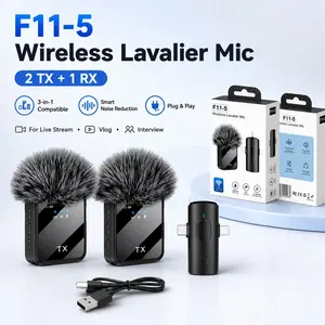 F11-5 Wireless Lavalier Microphone, 2-In-1 Clip-On Mic, Smart Noise Reduction, Ideal for Phone Live Streaming, Vlog, Video Recording
