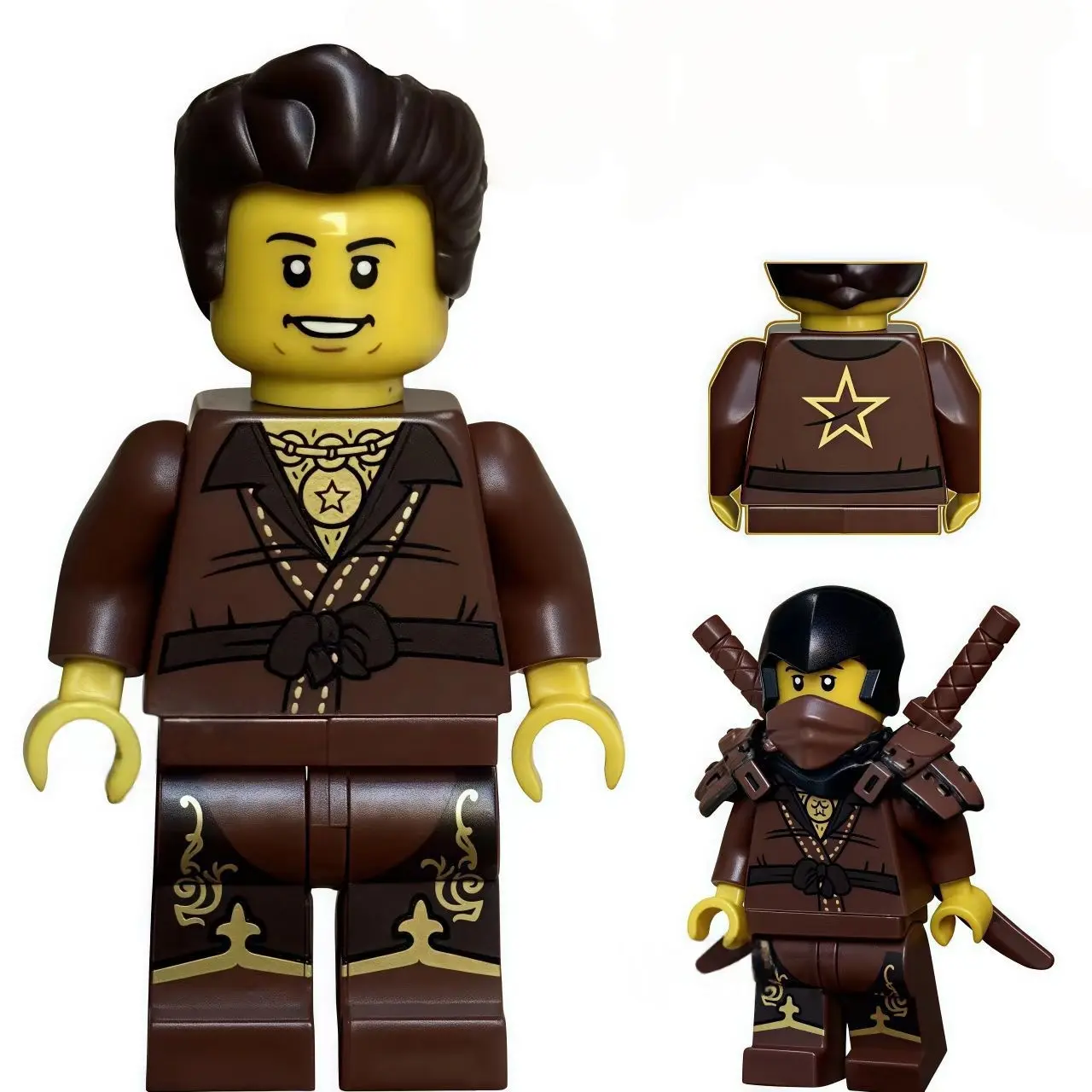 Brown Ninja Style Character Building Block Figure, Adventure Outfit Mini Figure, Unique Design Compatible Brick Assembly Model
