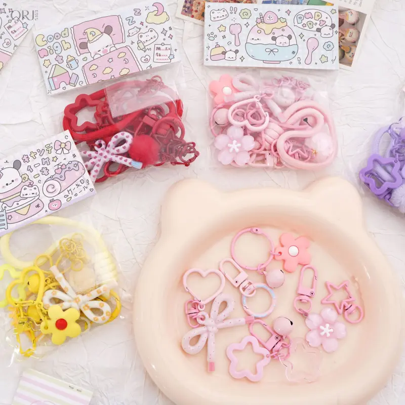 Pink DIY Perler Bead Charm Accessories, Semi-finished Handcraft Supply Kit, Keychain Rings, Clasps & Phone Lanyards, Craft Hardware for Handmade Pendant Ornament Making