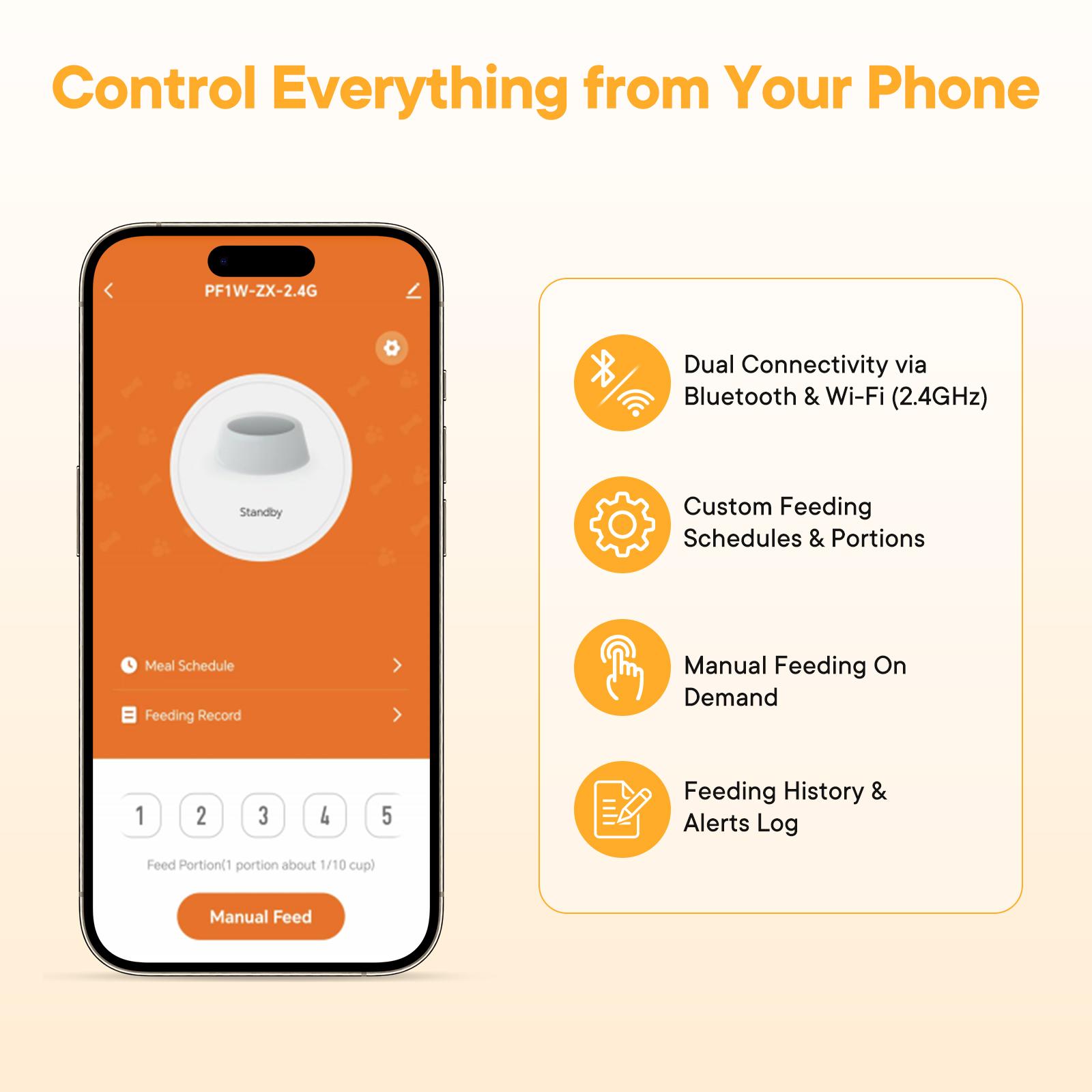 Smart Auto Cat Feeder - 2.4G WiFi & APP Control, Dual Power Backup, 10s Voice Recording & Desiccant for Fresh Food