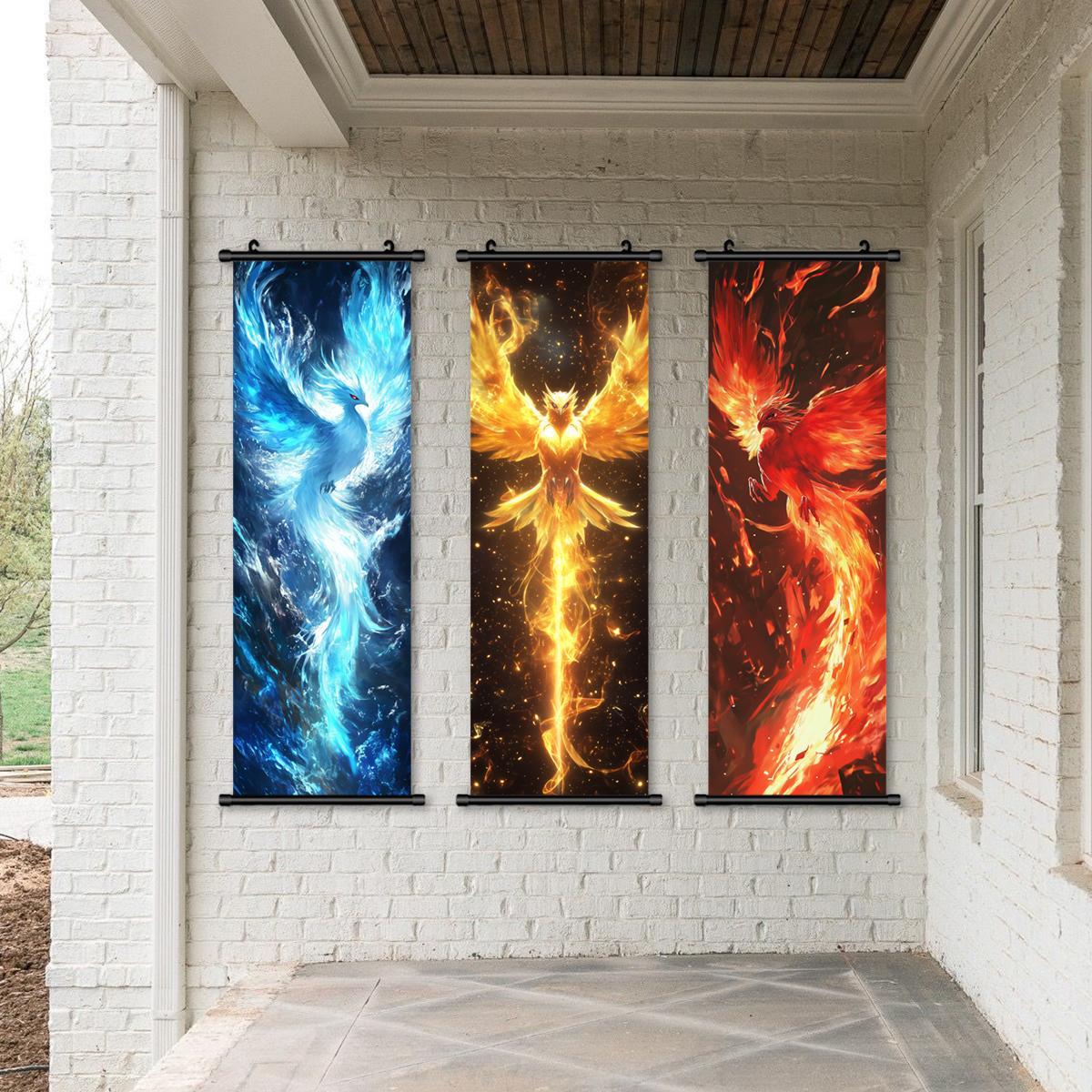 Creative Phoenix Pattern Wall Durable Decorative Tapestry Wall Mural, 3 Counts/set Modern Art Wall Decor, Wall Hanging Decor for Home Living Room Bedroom