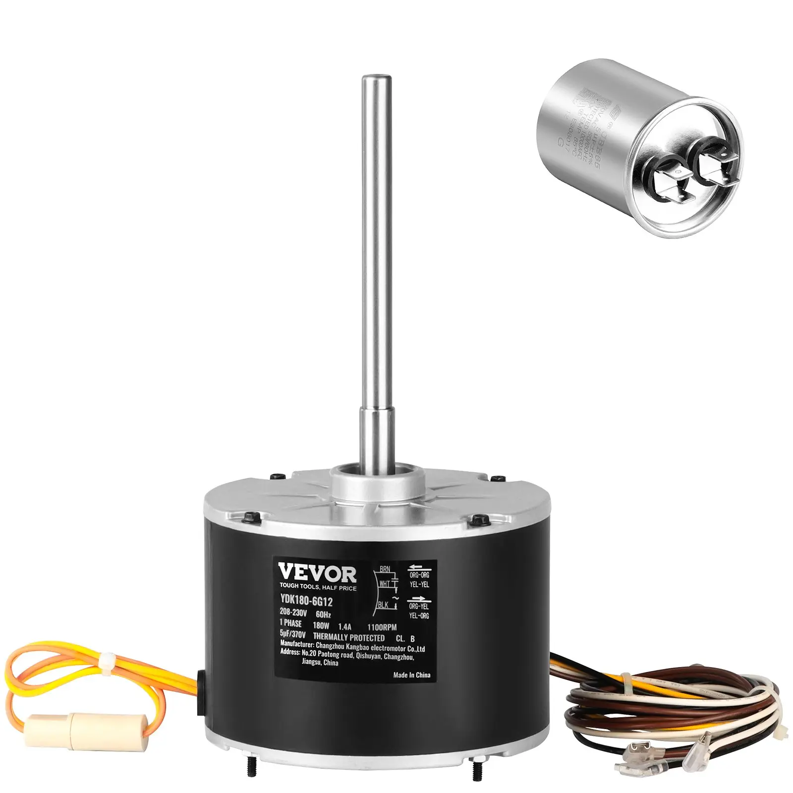 Condenser Fan Motor 5KCP39EGS070S, 5KCP39EGY823S, 1/4 HP 208-230V, 1100RPM, OEM Standard Upgraded Replacement Condenser Motor Reversible Rotating, Explosion-proof CBB65 5F/370V Capacitor