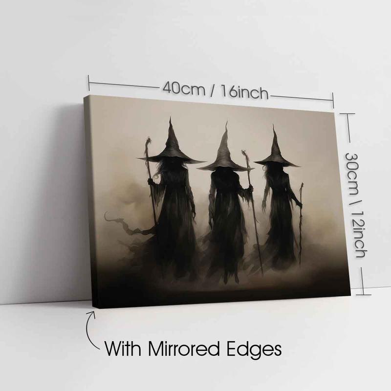 Wooden Framed Canvas Painting, 1-3 Count Mysterious Black-robed Wizards Fantasy Poster, Halloween Decorative Poster, Modern Art Decoration, Home Decoration for Living Room Bedroom, Ornaments