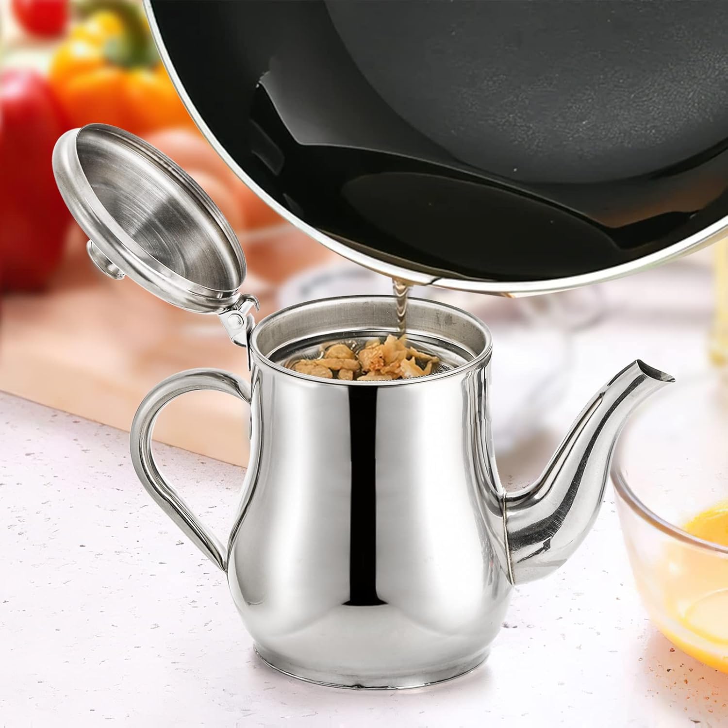Stainless steel oil bottle, household oil storage, filter, oil separator, multi-purpose condiment bottle, non-stick oil bottle, large capacity., 24oz 32oz Stainless Steel Oil Storage Pot for Storing Frying Oil and Cooking Grease