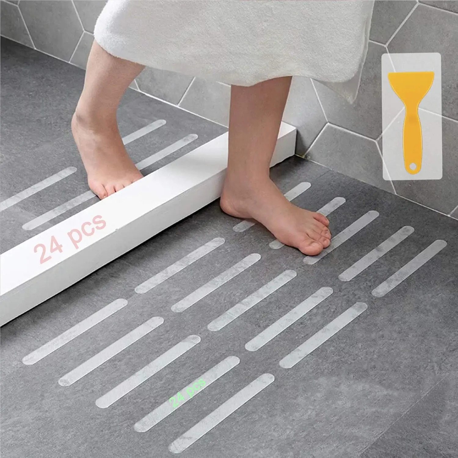 Anti Slip Strips Safety Shower Bathtub Non Slip Stickers (Clear) | Anti Treads Skid Tape for Shower, Tub, Steps, Floor  Anti-Slip Shower Stickers for , Senior, Adults 24 count, 8x0.8In